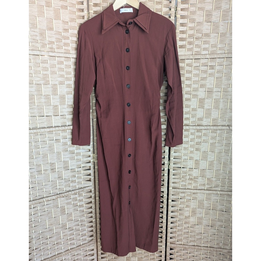 Mango Mng Rust Brown Button Front Midi Shirt Dres… - image 1